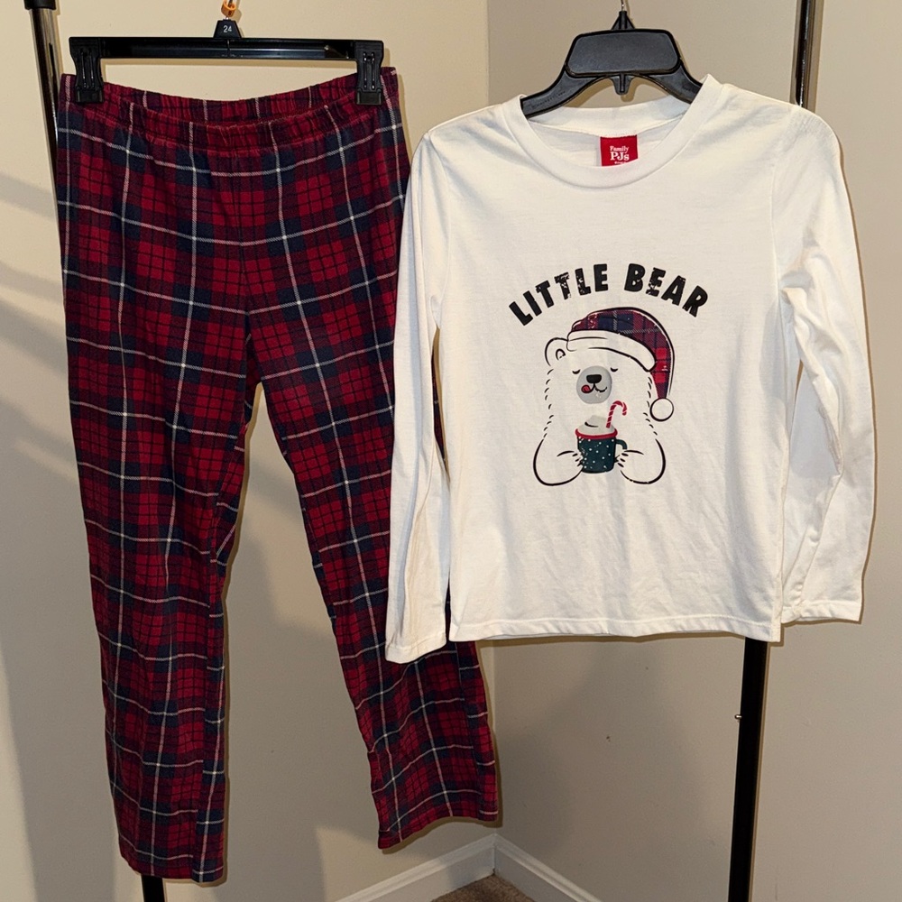Kids Little Bear Plaid Pajamas Set - Red and White